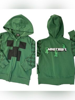 ✔️Minecraft Boys Kids Green Creeper Full Zip Up Hoodie Sweatshirt | 6/7